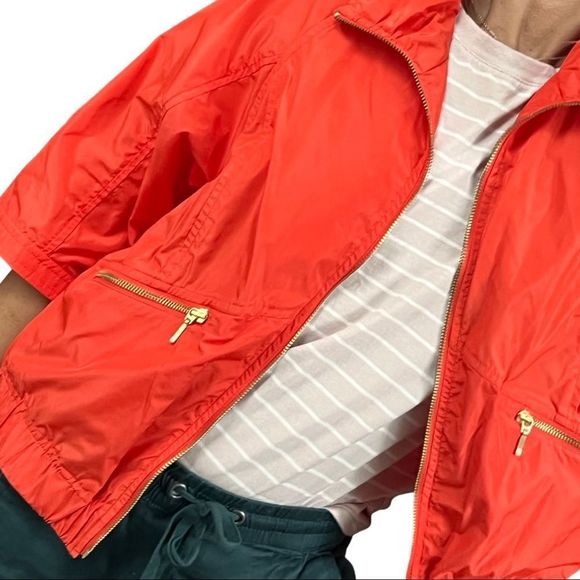 NWT Zenergy by Chicos Orange Rain Coat w Gold Embellishments Size : 1 - Picture 3 of 12